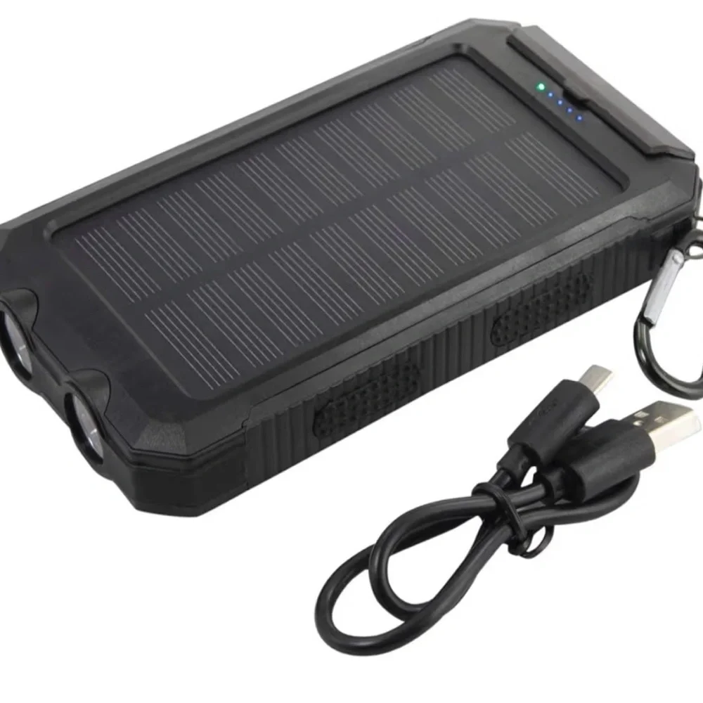 Solar Power Bank 20000 mAh with Flashlight, Dual USB, Waterproof – Black NWT